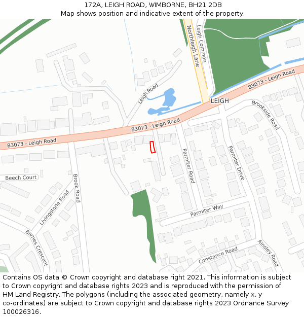 172A, LEIGH ROAD, WIMBORNE, BH21 2DB: Location map and indicative extent of plot