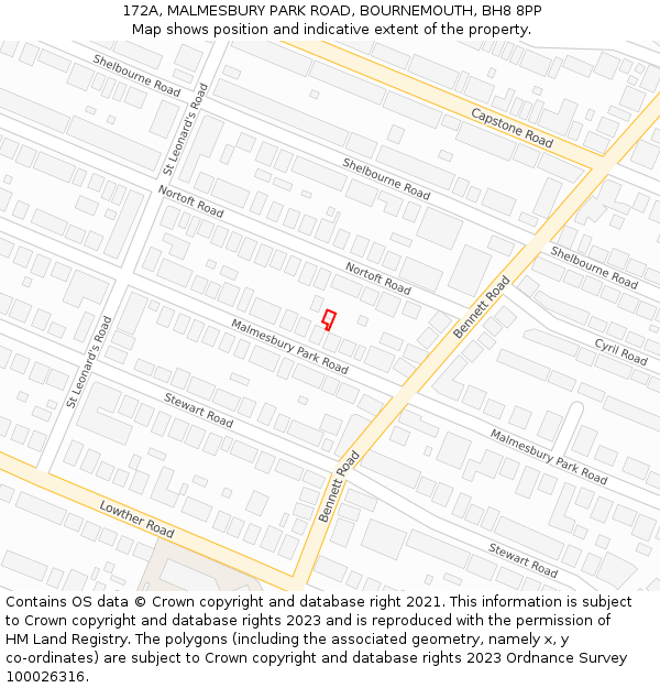 172A, MALMESBURY PARK ROAD, BOURNEMOUTH, BH8 8PP: Location map and indicative extent of plot