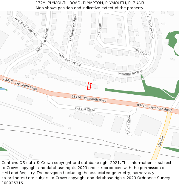 172A, PLYMOUTH ROAD, PLYMPTON, PLYMOUTH, PL7 4NR: Location map and indicative extent of plot