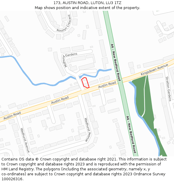 173, AUSTIN ROAD, LUTON, LU3 1TZ: Location map and indicative extent of plot
