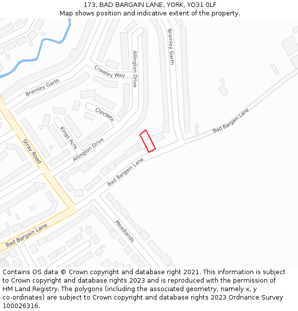 173, BAD BARGAIN LANE, YORK, YO31 0LF: Location map and indicative extent of plot