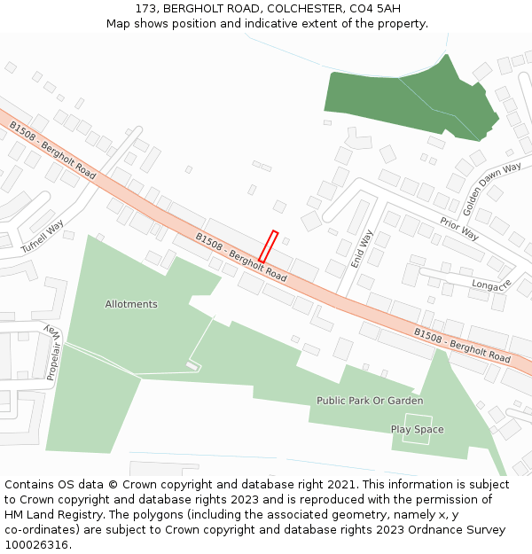 173, BERGHOLT ROAD, COLCHESTER, CO4 5AH: Location map and indicative extent of plot