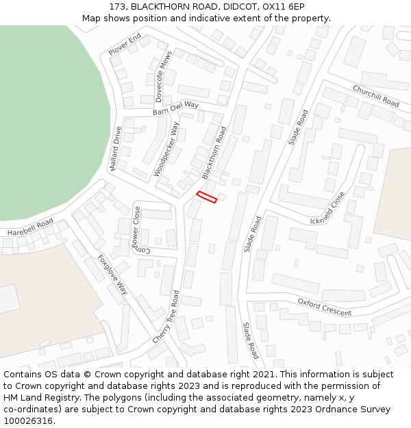 173, BLACKTHORN ROAD, DIDCOT, OX11 6EP: Location map and indicative extent of plot