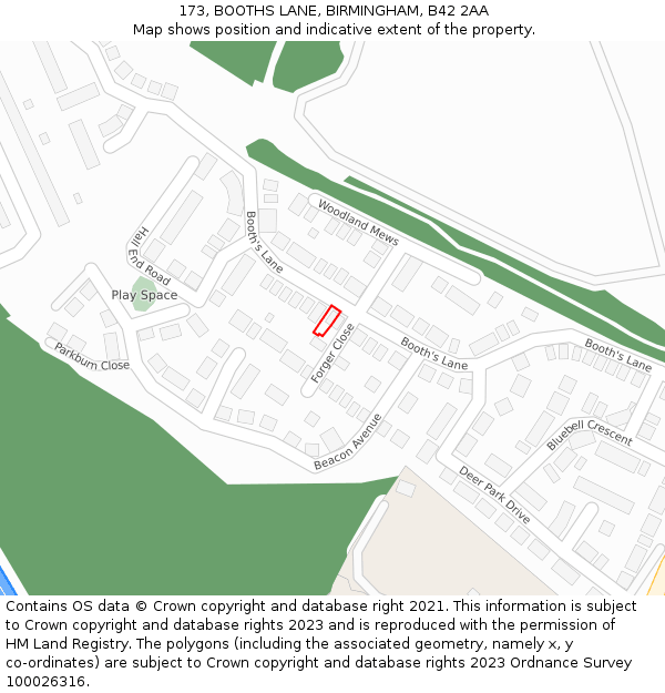 173, BOOTHS LANE, BIRMINGHAM, B42 2AA: Location map and indicative extent of plot