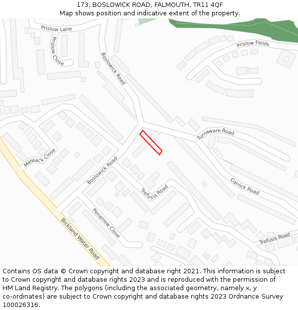 173, BOSLOWICK ROAD, FALMOUTH, TR11 4QF: Location map and indicative extent of plot