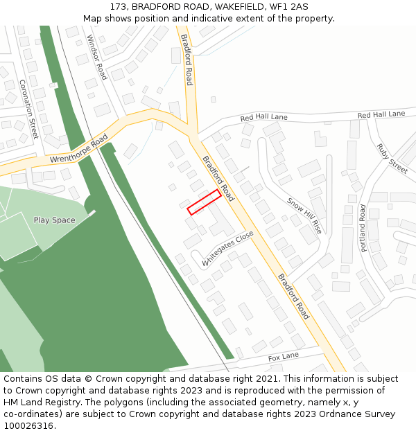 173, BRADFORD ROAD, WAKEFIELD, WF1 2AS: Location map and indicative extent of plot