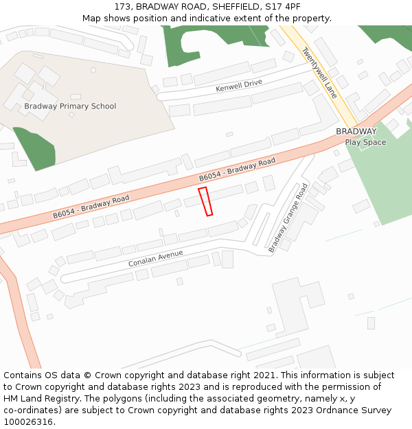 173, BRADWAY ROAD, SHEFFIELD, S17 4PF: Location map and indicative extent of plot