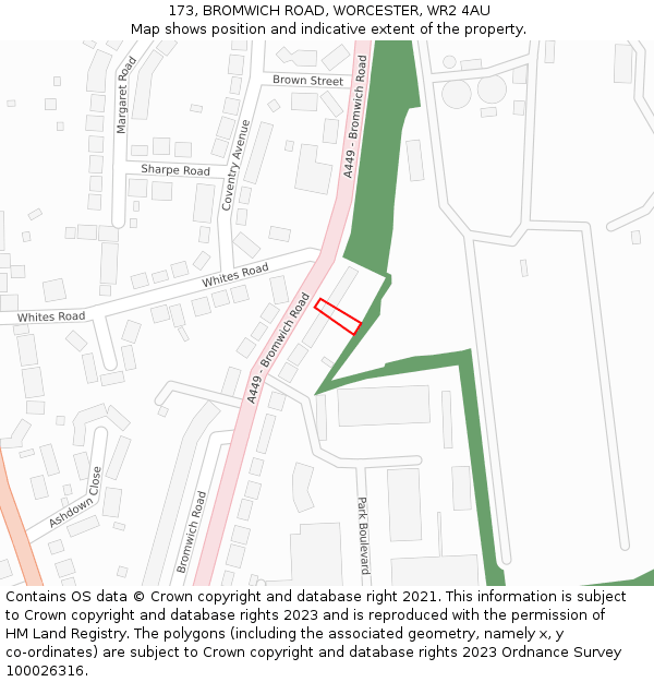 173, BROMWICH ROAD, WORCESTER, WR2 4AU: Location map and indicative extent of plot