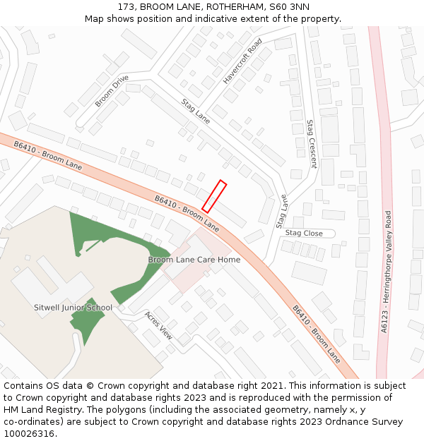 173, BROOM LANE, ROTHERHAM, S60 3NN: Location map and indicative extent of plot