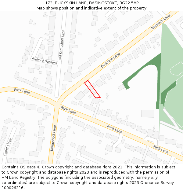173, BUCKSKIN LANE, BASINGSTOKE, RG22 5AP: Location map and indicative extent of plot