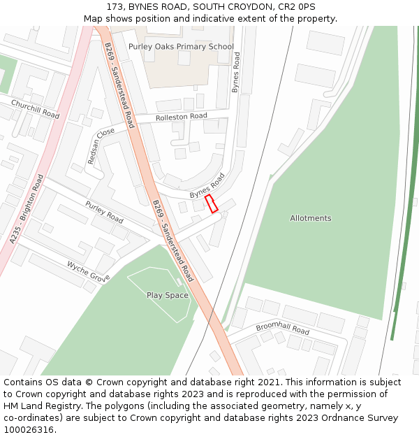 173, BYNES ROAD, SOUTH CROYDON, CR2 0PS: Location map and indicative extent of plot