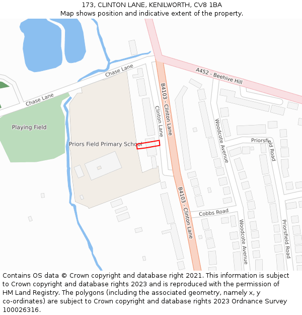 173, CLINTON LANE, KENILWORTH, CV8 1BA: Location map and indicative extent of plot