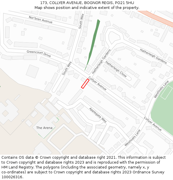 173, COLLYER AVENUE, BOGNOR REGIS, PO21 5HU: Location map and indicative extent of plot