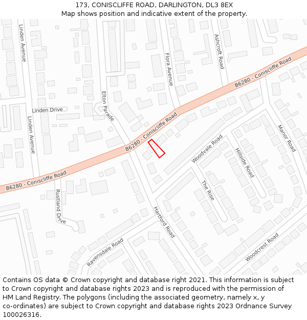 173, CONISCLIFFE ROAD, DARLINGTON, DL3 8EX: Location map and indicative extent of plot