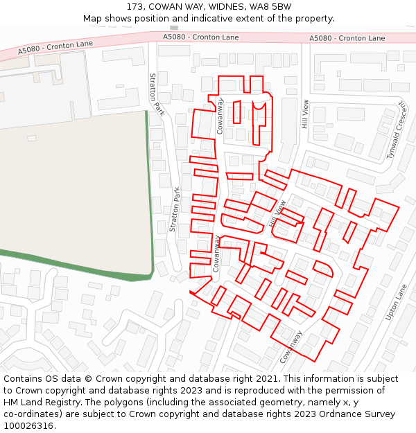 173, COWAN WAY, WIDNES, WA8 5BW: Location map and indicative extent of plot