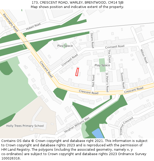 173, CRESCENT ROAD, WARLEY, BRENTWOOD, CM14 5JB: Location map and indicative extent of plot