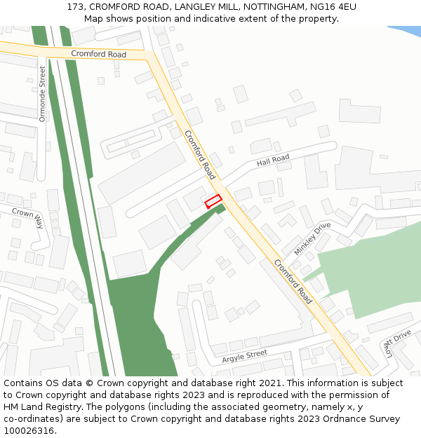 173, CROMFORD ROAD, LANGLEY MILL, NOTTINGHAM, NG16 4EU: Location map and indicative extent of plot