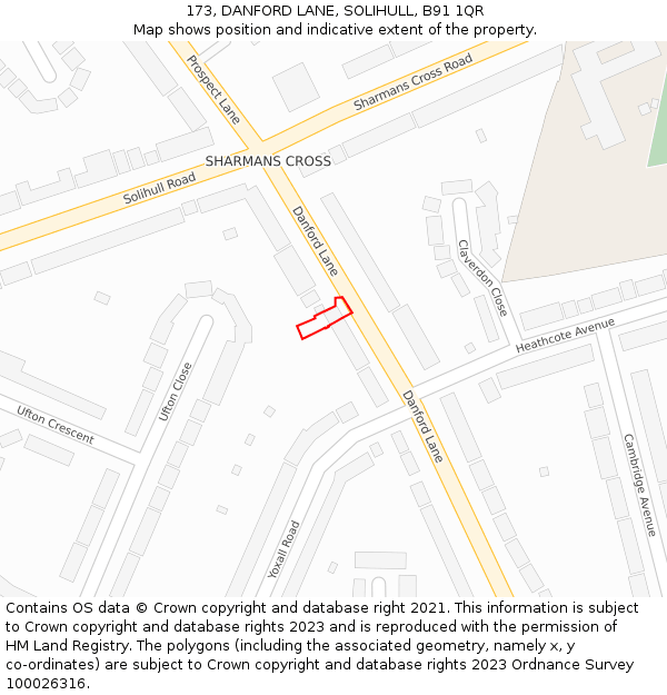 173, DANFORD LANE, SOLIHULL, B91 1QR: Location map and indicative extent of plot