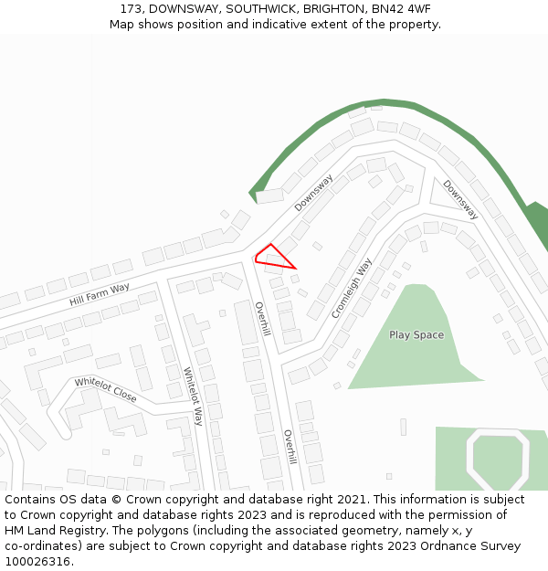 173, DOWNSWAY, SOUTHWICK, BRIGHTON, BN42 4WF: Location map and indicative extent of plot