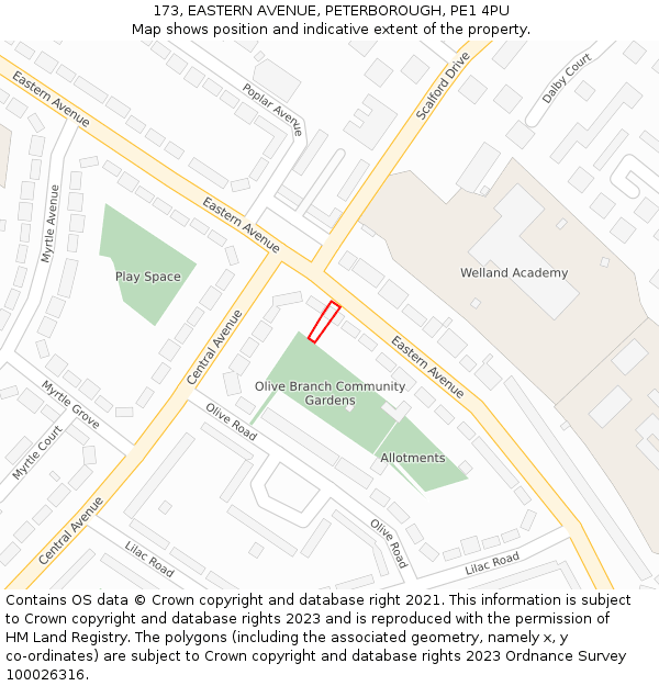 173, EASTERN AVENUE, PETERBOROUGH, PE1 4PU: Location map and indicative extent of plot