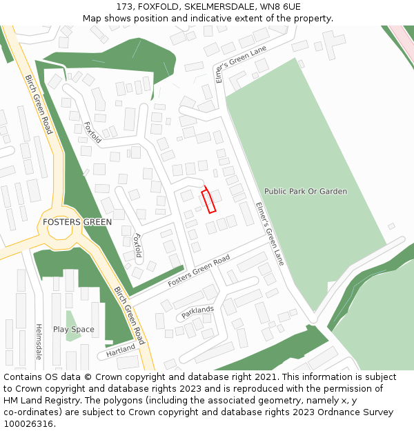 173, FOXFOLD, SKELMERSDALE, WN8 6UE: Location map and indicative extent of plot