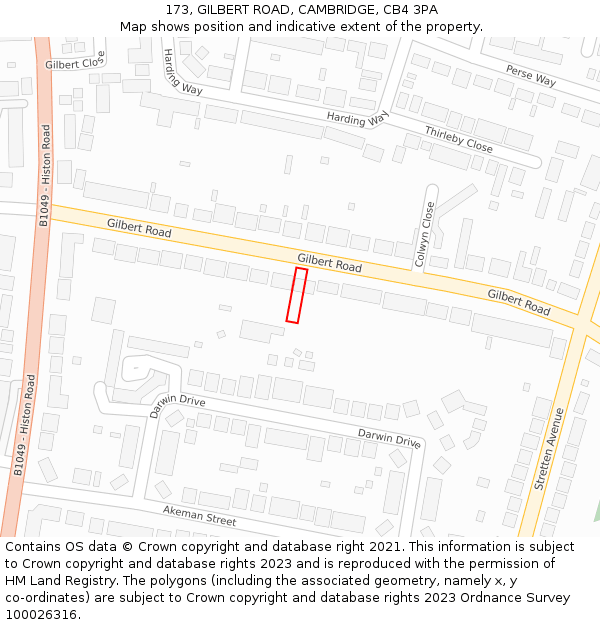 173, GILBERT ROAD, CAMBRIDGE, CB4 3PA: Location map and indicative extent of plot