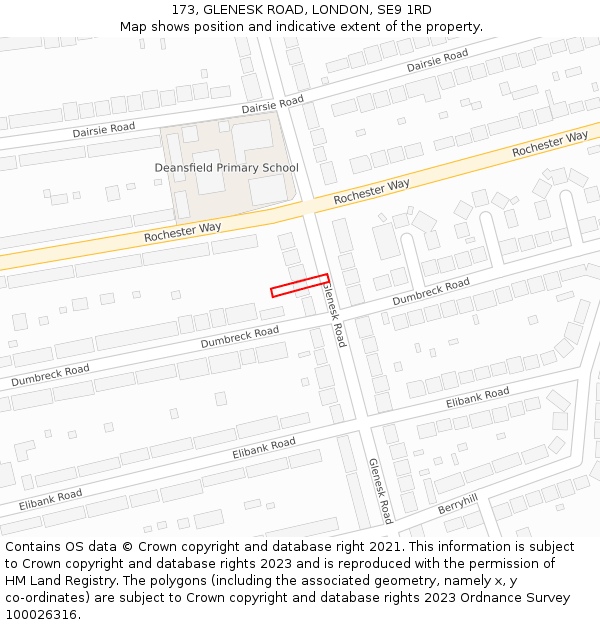 173, GLENESK ROAD, LONDON, SE9 1RD: Location map and indicative extent of plot