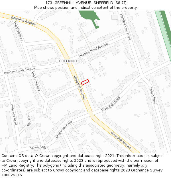 173, GREENHILL AVENUE, SHEFFIELD, S8 7TJ: Location map and indicative extent of plot