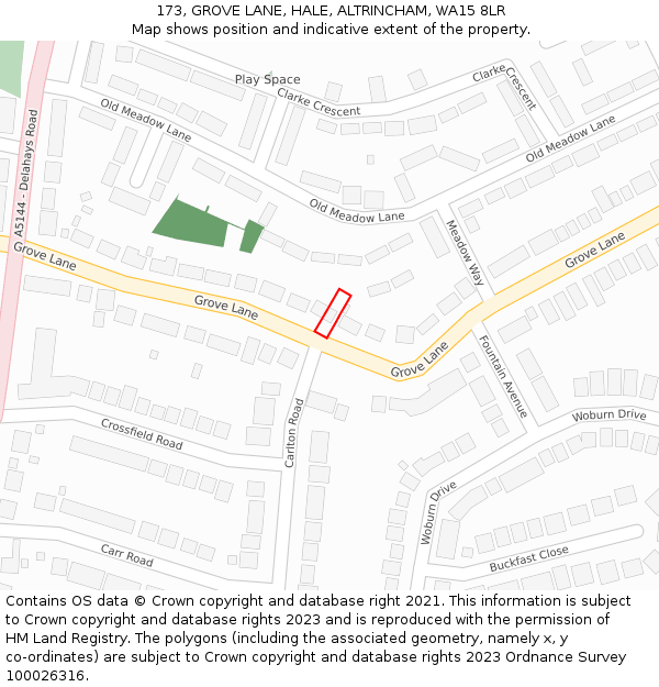 173, GROVE LANE, HALE, ALTRINCHAM, WA15 8LR: Location map and indicative extent of plot