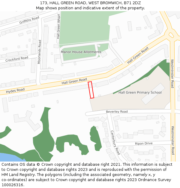 173, HALL GREEN ROAD, WEST BROMWICH, B71 2DZ: Location map and indicative extent of plot