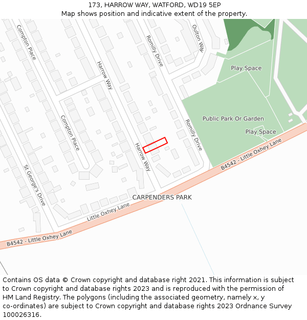 173, HARROW WAY, WATFORD, WD19 5EP: Location map and indicative extent of plot