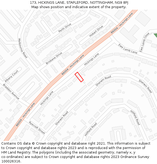 173, HICKINGS LANE, STAPLEFORD, NOTTINGHAM, NG9 8PJ: Location map and indicative extent of plot