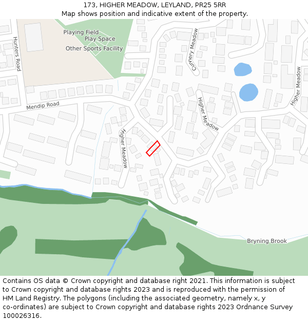 173, HIGHER MEADOW, LEYLAND, PR25 5RR: Location map and indicative extent of plot