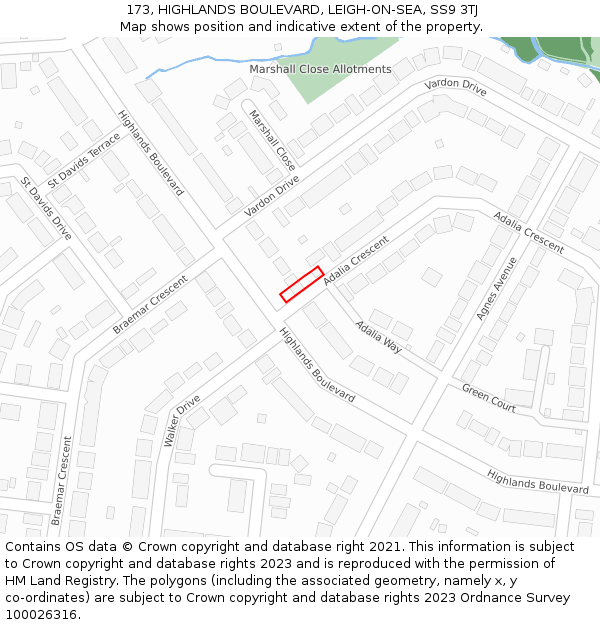 173, HIGHLANDS BOULEVARD, LEIGH-ON-SEA, SS9 3TJ: Location map and indicative extent of plot