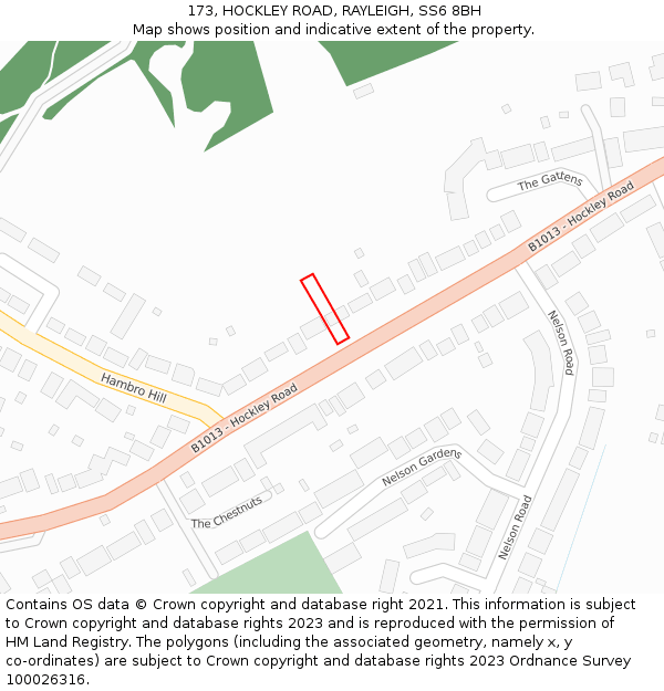 173, HOCKLEY ROAD, RAYLEIGH, SS6 8BH: Location map and indicative extent of plot