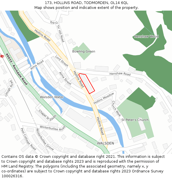 173, HOLLINS ROAD, TODMORDEN, OL14 6QL: Location map and indicative extent of plot