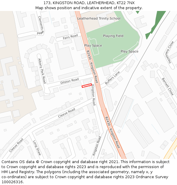 173, KINGSTON ROAD, LEATHERHEAD, KT22 7NX: Location map and indicative extent of plot