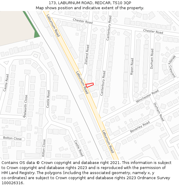 173, LABURNUM ROAD, REDCAR, TS10 3QP: Location map and indicative extent of plot