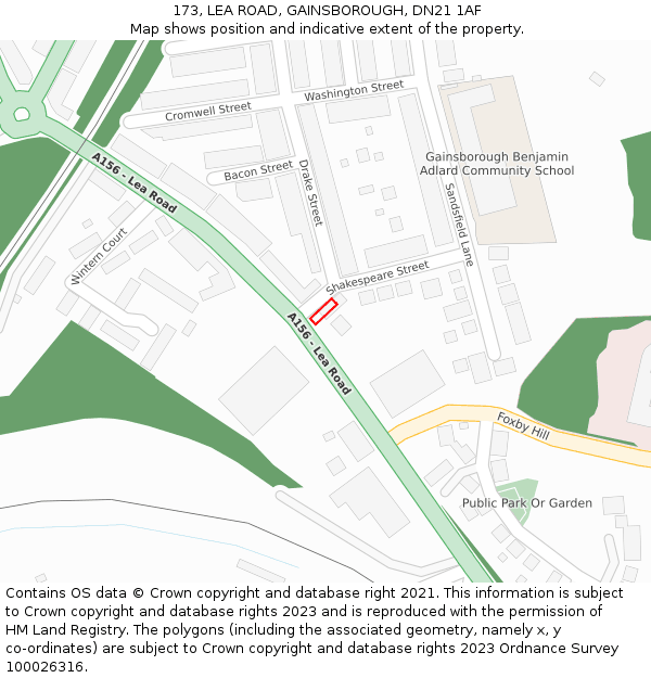 173, LEA ROAD, GAINSBOROUGH, DN21 1AF: Location map and indicative extent of plot