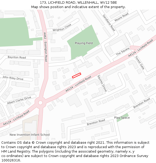 173, LICHFIELD ROAD, WILLENHALL, WV12 5BE: Location map and indicative extent of plot