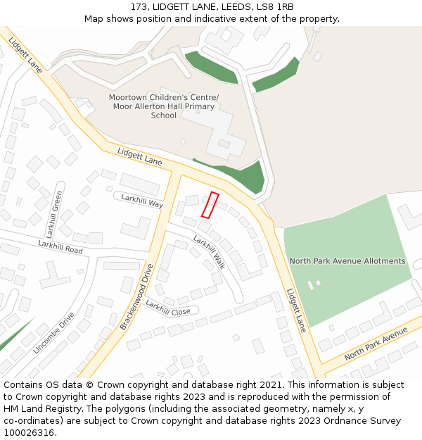 173, LIDGETT LANE, LEEDS, LS8 1RB: Location map and indicative extent of plot