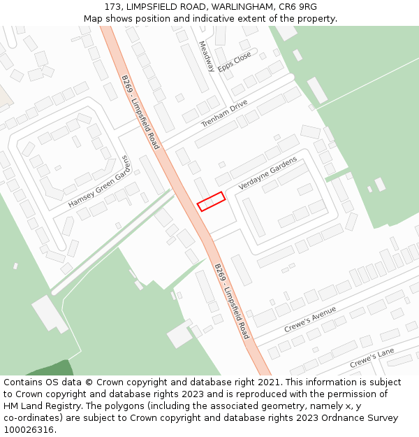 173, LIMPSFIELD ROAD, WARLINGHAM, CR6 9RG: Location map and indicative extent of plot