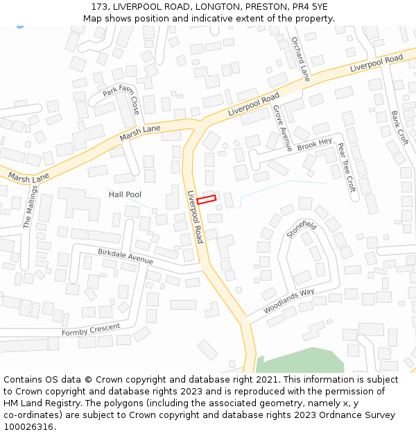 173, LIVERPOOL ROAD, LONGTON, PRESTON, PR4 5YE: Location map and indicative extent of plot