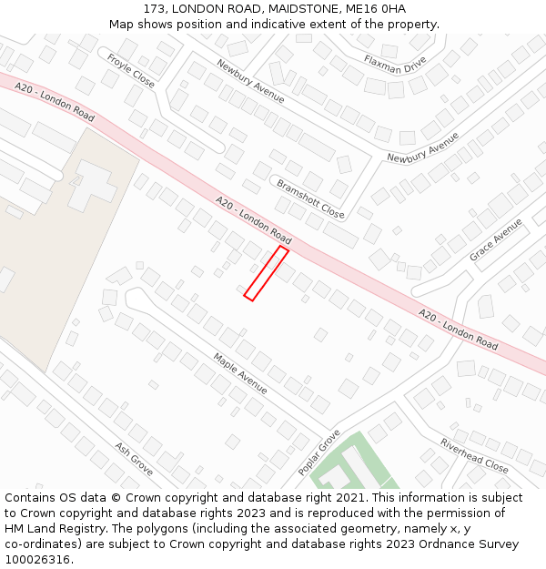 173, LONDON ROAD, MAIDSTONE, ME16 0HA: Location map and indicative extent of plot