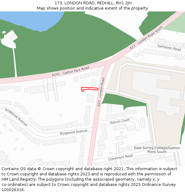 173, LONDON ROAD, REDHILL, RH1 2JH: Location map and indicative extent of plot