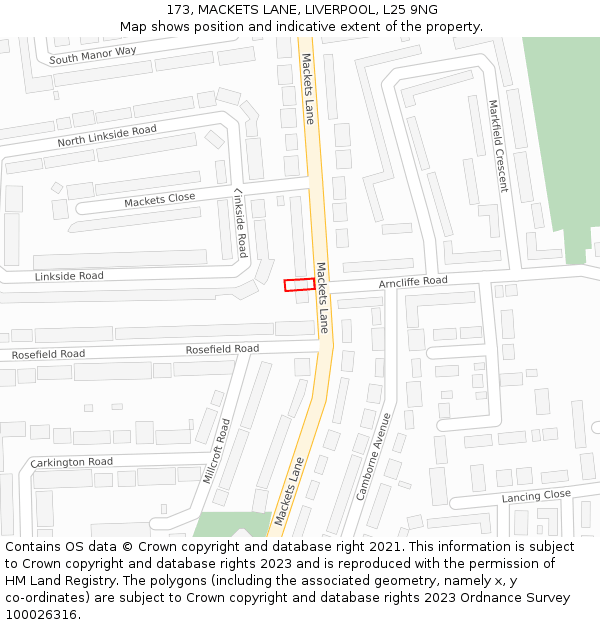 173, MACKETS LANE, LIVERPOOL, L25 9NG: Location map and indicative extent of plot