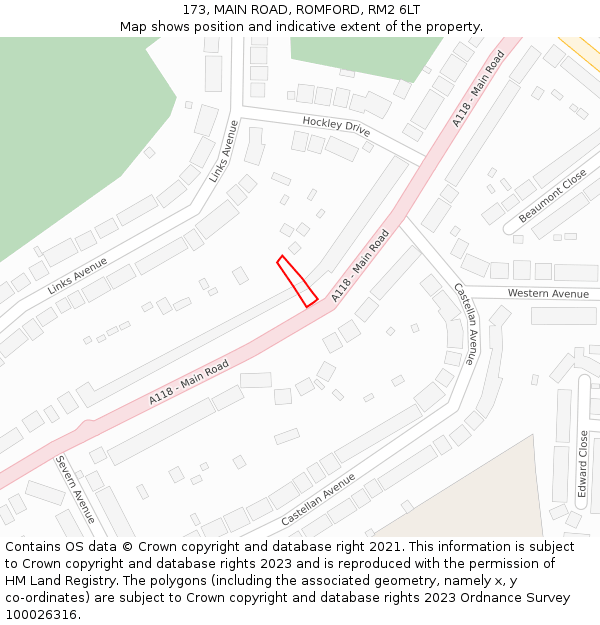 173, MAIN ROAD, ROMFORD, RM2 6LT: Location map and indicative extent of plot