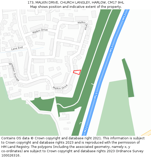 173, MALKIN DRIVE, CHURCH LANGLEY, HARLOW, CM17 9HL: Location map and indicative extent of plot