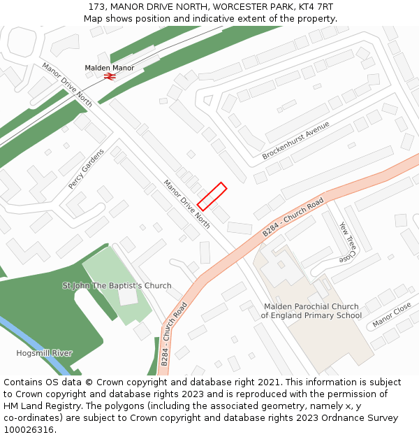 173, MANOR DRIVE NORTH, WORCESTER PARK, KT4 7RT: Location map and indicative extent of plot