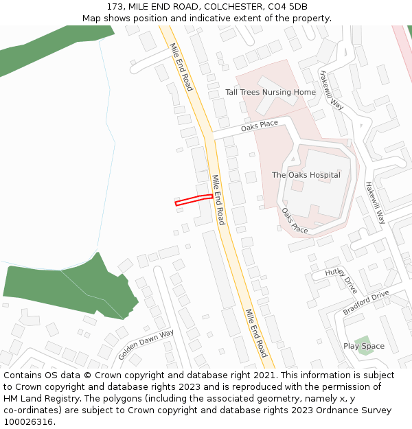 173, MILE END ROAD, COLCHESTER, CO4 5DB: Location map and indicative extent of plot